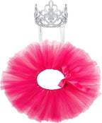 2 Pcs Dog Crown Headband Dog Tutu Dress Set Crystal Rhinestone Tiara Crown Tutu Skirt Pet Dress Costume for Puppy Birthday Party Wedding Photo Prop Costume(Large,Rose Red)