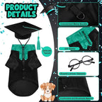 5 Pcs Dog Graduation Costume Set Include 2026 Pet Graduation Gown with Stole Puppy Grad Cap Lensless Glasses DIY Letter Stickers for Dogs Cats Holiday Costume Accessory(Black Green,XL)