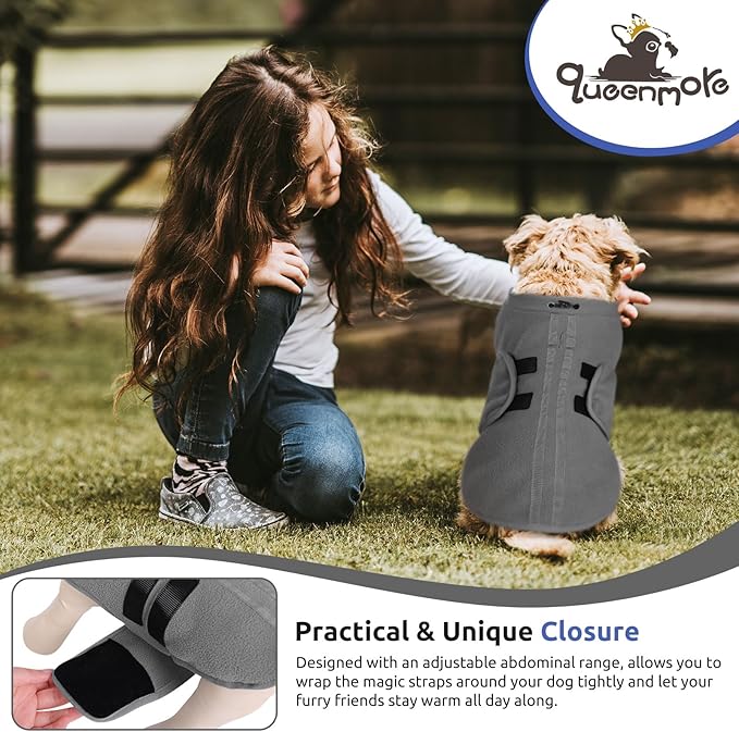 Queenmore Medium Dog Sweaters, Soft Fleece Vest Pullover Dog Jacket with Leash Hole, Warm Winter Dogs Clothes Cold Weather Doggy Dachshund Sweater for Medium Dogs Cats Boy or Girl (Grey,M)
