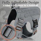 rabbitgoo Tactical Dog Harness for Large, Heavy Duty Pet Harness with Handle, No-Pull Service Vest Large Breed, Adjustable Military Dog Vest for Training Hunting Walking, Grey, XL