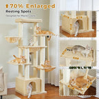 PETEPELA 67" XXL Cat Tree for Large Cats up to 25 lbs, Heavy Duty Cat Tower w/13 Extra-Thick Sisal Scratching Posts [φ4.3”], Cat Furniture with Metal Frame Hammock & XL Condo for Maine Coon, Beige