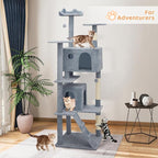 Tall Cat Tree with Scratching Post, 2 Cat Condos and Ladder, Cat Tower for Indoor Cats Kittens Climbing Tower with Anti-Tipping Rope, 77 Inch, Light Gray