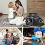 JUNGYOON Cat Carrier, Expandable Airline-Approved Soft-Sided Pet Travel Bag for Cats, Small Dogs & Small Pets, Breathable Mesh Design with Multi-Pockets & Fleece Pad (Light Grey)