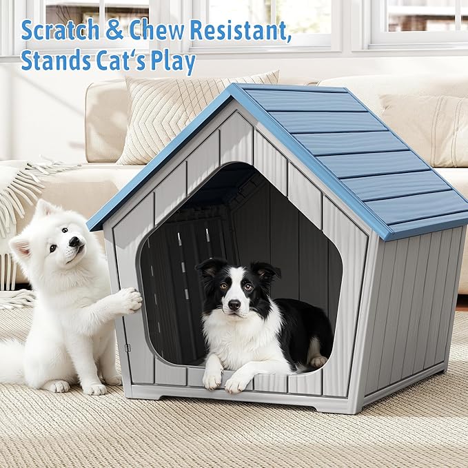 Fancyango Outdoor & Indoor Dog House for Weatherproof and Stylish Furniture, Dog House Outdoor, Multi - Use for Small and Medium Dogs (Blue, 23.43" L×22.44" W×22.24" H)