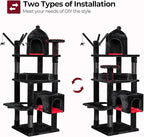 BEWISHOME Heavy Duty Cat Tree, 63 in Large Cat Trees Gothic Cat Tower with Coffin Bed, Cat Houses with Scratching Posts for Large Cats 20 lbs+, Tall cat Condos, Black & Red MMJ96R