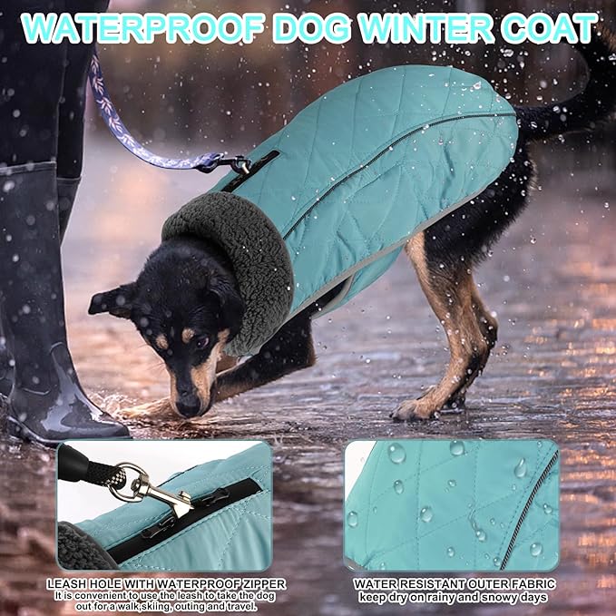 Doglay Dog Coat, Waterproof Dog Jacket Pet Winter Coat for Cold Weather with Thicken Furry Collar, Reflective Puppy Winter Jacket Warm Fleece Lining for Small Medium Large Pets