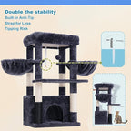 Hey-brother Cat Tree Tower with Extra Large Platform, Spacious Condo, 2 Cozy Hammocks, Self-Grooming Brush, Sisal Scratching Posts for Big Indoor Adult, Maine Coon, 35.4 Inches, Smoky Gray MPJ060G