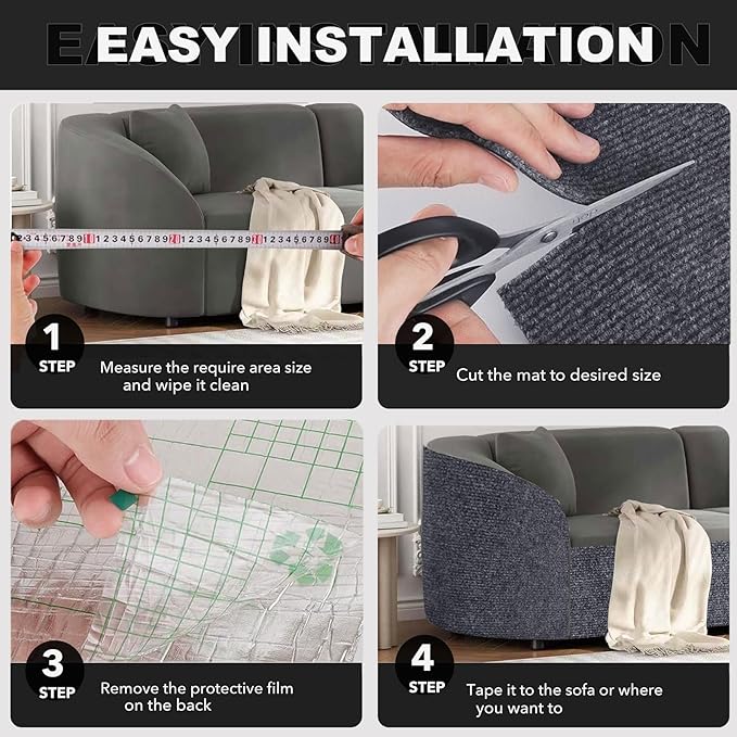 118"X15.8" Self-Adhesive Cat Scratching Mat, Couch Protector from Cat Claws, DIY Furniture Protector for Couch, Sofa, Wall & Door, Customizable Couch Scratcher from Cats Claws, No Residue (Grey)