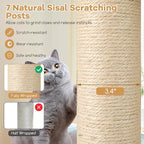 Tangkula Cat Tree Tower, 60 Inch Multi-Level Modern Wooden Cat Tower with 2-Story Condo, Sisal Scratching Posts & Mat, Perch, Hammock, Washable Plush Cushion for Indoor Cats Large Adult