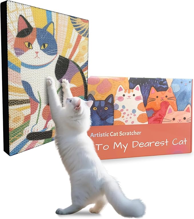 Art Cat Scratching Pad,Wall Scratcher for Indoor Cats - 16.54x11.81x1.18 Inches, Double-Sided Use, Cat Cardboard Scratcher Fits All Breeds & Sizes, Easy to Install,Cat Gifts