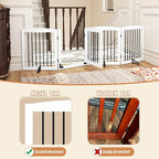 Freestanding Dog Gate with Door, Pet Gate for Stairs, 80 inch Wide Pet Barrier Indoor, Dog Fences Indoor, Support Feet Included, 4 Panels, 24" Tall, White & Black