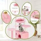54 Inches Cat Tree Tower Condo, Cat Tower for Indoor Cats, Multi-Level Furniture Activity Center with Wide Base, Cozy Plush Cat Perches, Detachable Toy, Pink