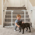 Mumeasy 29.7-57" Extra Wide Baby Gate for Doorways, Auto Close Dog Gate Indoor for Stairs, No-Drill Pressure Mounted Pet Gate with Door, Easy Walk Thru Long&Large Safety Gate for House, Outdoor, White