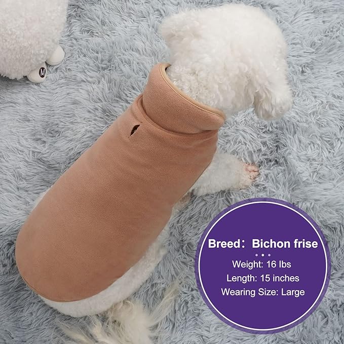 cyeollo Fleece Dog Coat Turtleneck Furry Reversible Sweater Thick Dog Clothes for Cold Weather Warm Winter Coats for Medium Dogs Brown XXL