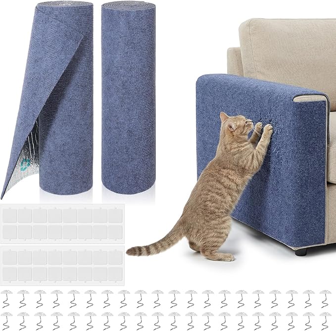 2-Pack 15.7"x78.7" Cat Scratch Mat with 40 Screws & 32 Adhesive Pads, Cat Scratch Couch Furniture Protector, DIY Trimmable Pad for Cats to Shield Walls, Sofas and Towers (Light Gray)