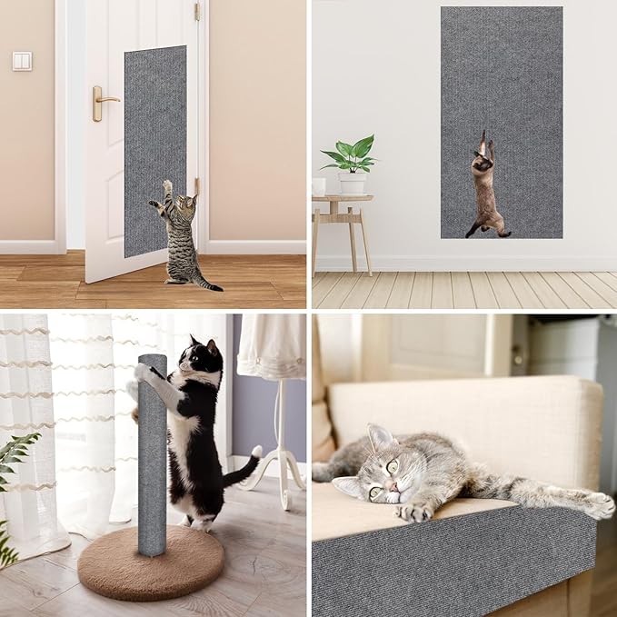 Trimmable Cat Scratcher Mat, 39.4"x15.8" Self-Adhesive Cat Scratching Carpet Pad Replacement for Cat Tree Shelves, Steps and Posts, DIY Cat Scratch Couch Furniture Protector