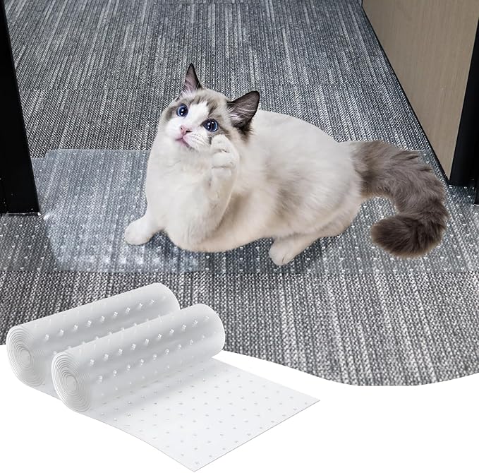 KHS 3.6FT Carpet Scratch Stopper, 2PCS Plastic Carpet Protector for Pets, Non-Slip Anti Scratch Under Door Cat Scratch Protector Mat, Easy to Cut Cat Scratch Protector Mat