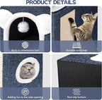 Cat Beds for Indoor Cats, Large Cat House Foldable Cat Cave with Scratch Pad and Hanging Fluffy Ball, Reversible Cushion Hideaway for Pet Cats, 16.5x16.5x13.2 inches, Dark Blue