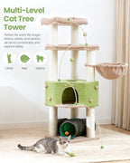 Heavy Duty Cat Tree for Large Cats Adult - 60 Inch XXL Sturdy Cat Tower Condo with Extra Wide Scratching Posts (φ4.4in) Big Cat House Hammock Perch - Indoor Wood Modern Multi Level Corner Cat Bed