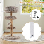 PETSITE 35.5-inch Wood Cat Tree, Multi-Level Real Pear Wood Modern Cat Tower with Jute Scratching Posts, Dangling Ball, Cozy Top Perch, 2 Jumping Platforms, Soft Long Plush Covered