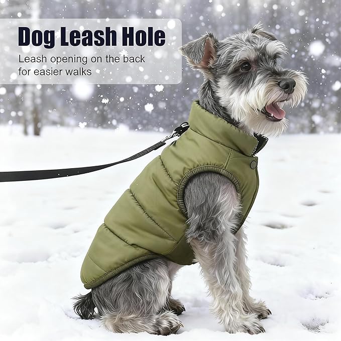 Dog Jacket Waterproof Fleece Dogs Vest Small Dog Coats for Winter Cold Weather Warm Dogs Puffer Jacket Puppy Coat Green Pet Jackets Cat Coats S