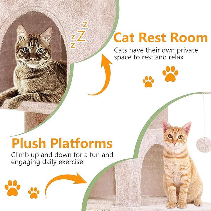 FDW Cat Tree for Indoor Cats 36 Inches Cat Tower Multi-Level Indoor Cat Play Condo House with Scratching Posts, Spacious Perch, Sisal Posts and Dangling Toys, Beige