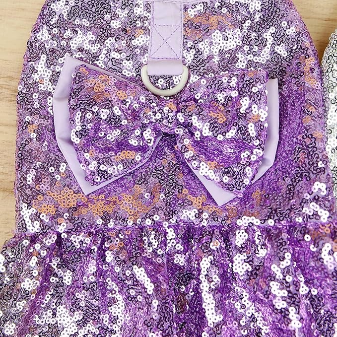 Tangpan Sequins Bow-Knot Pet Dance Dress Dog Christmas Party Dress (Purple, XL)