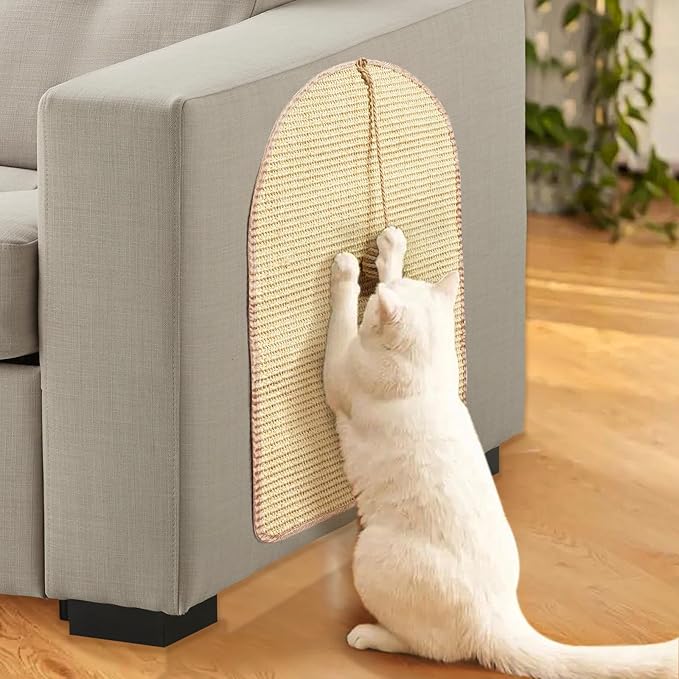 Natural Sisal Cat Scratcher Mat with Sisal Ball, Cat Wall Scratcher Cat Scratchers for Indoor Cats with Velcro Tapes, Cat Scratch Pad Carpet Rug, Wall Mounted Cat Scratching Mat Protect Wall and Sofas