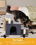3-in-1 Pet Stairs for Cats, Dog Steps for Doggie Rabbits,7.8'' Depth Cat Stairs,Indoor Cat Steps for High Bed for Pet's Joints, Soft Plush, 1 Big Cat Condo Cave, Sisal Scratcher, Grey, Large