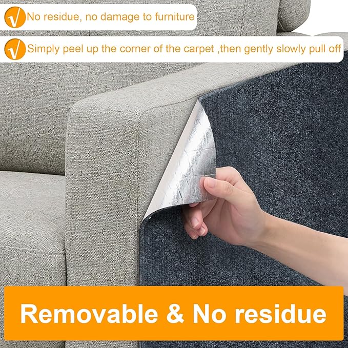 Large Cat Scratching Mat, 118"x15.8" Self-Adhesive Cat Scratch Furniture Protector, Trimmable DIY Cat Wall Climbing Carpet, Cat Couch Protector, Cat Scratching Pad Replacement (Dark Gray, 30 Nails)