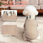 SCENEREAL Dog Sweaters for Small Medium Dogs, Pet Hoodie Sweatshirts Winter Knitted Pullovers with Fashion Shirt Collar, Puppy Clothes Cold Weather Coats, Beige M