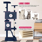24/7 Shop at Home Court 70 inch Multi-Level Cute Cat Tree Tower with Dangling Ball and Scratching Posts for Indoor Cats Adults, Kitten Supplies, Pet House, Navy Blue