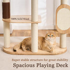 Modern Cat Tree Tower with Scratching Post for Indoor, Solid Wood Multifunctional Cat Tree Tower with Soft Bed, Space Capsule, Sisal Scratching Board, Grooming Post, Dangling Ball