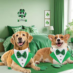 St.Patrick's Day Dog Tuxedo Bandanas Costume Pet Green Irish Outfits Adjustable Saint Patrick's Day Dog Scarf Bow Tie Collar for Large Dogs Cats Cosplay Party Dress Doggie Bibs (Grenn, Medium)
