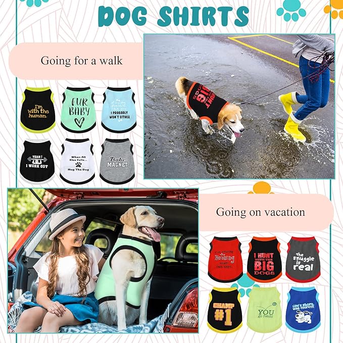 12 Pieces Dog Shirts Pet Printed Clothes with Funny Letters Summer Pet T Shirts Cool Puppy Vest Breathable Dog Outfit Soft Cat Sweatshirt for Chihuahuas Cats Accessories, 12 Styles(Small)
