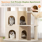 Globlazer Cat Tree Tower for Indoor Cats, Sturdy Adult Cat Tree House for Large Adult Cats with 2 Platform, 6 Cat Scratching Post, 2 Cat Caves, Dangling Toys, S63, 63 inch, Beige