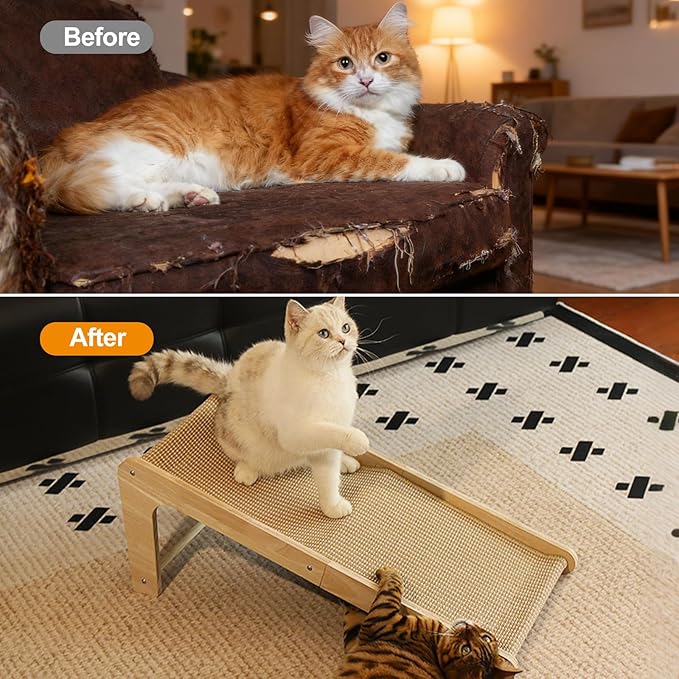 Sisal Cat Scratching Post, Cat Scratcher Pad, L Shape Cat Scratch Pad for Indoor Kitty, 27 Inch Vertical Furniture Protector