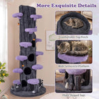 PETSITE 90.5-inch Tall Cat Tree, Tree-Like Modern Cat Tower with Sisal Scratching Pad, Five Cat Condos, Cute Hanging and Spring Toys, Large Cat Tree Tower for Indoor Cats (Purple)