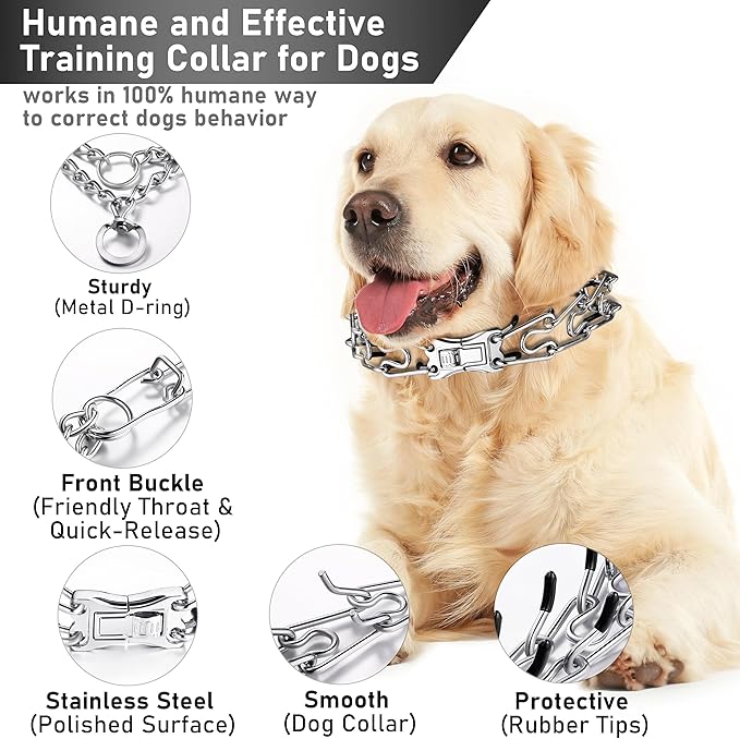 Dog Training Collar Adjustable Stainless Steel Collar with Quick Release Buckle for Neck Girth 14.5"-18.6" Dog