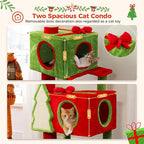 PEQULTI 90.9''-107.8'' Floor to Ceiling Cat Tree for Large Indoor Cats, Tall Christmas Cat Tower with 2 Spacious Condos, Bow Toy and Sisal-Covered Scratching Post & Pad Red/Green