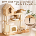 Modern Solid Wood Cat Tree Tower for Indoor Cats Large Adult, 58 inch Corner Cat Tree with Cat House, Luxury Aesthetic Cat Tree with Space Capsule, Large Perch, Sisal Scratching Pad Post