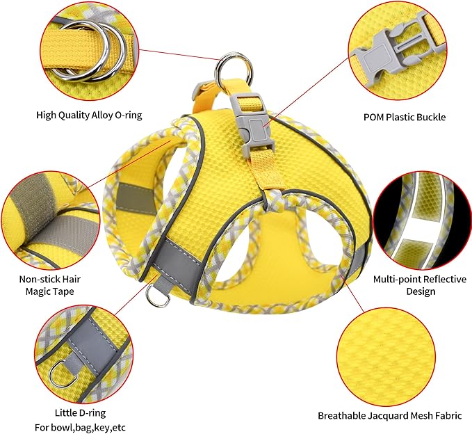 AIITLE Small Dog Harness - Breathable Double-Layer Jacquard No-Choke Vest, Durable Anti-Tear Fabric with Reflective Trim - Perfect for Running, Parties, Daily Walks (Yellow, XS)