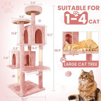 58.5inch Large Cat Tree Tower Condo for Indoor Cats, Soft Plush Multi-Level Climbing Tree Cat House with Cat Cave, Scratching Post, More Entrance/Exit, Sisal Rope, Pink