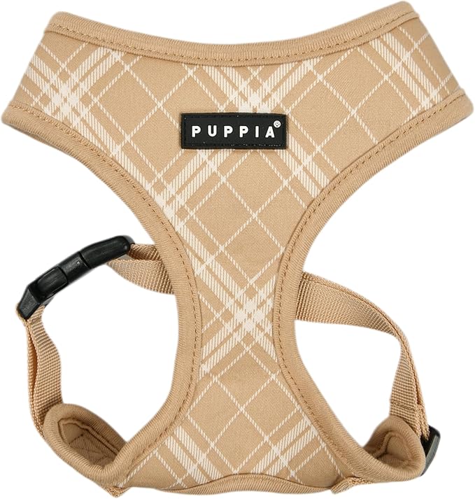 Puppia Corwin Dog Harness A (Over-The-Head) Fashionable Checkered Pattern Spring Summer Harness for Small and Medium Dogs, Beige, Large