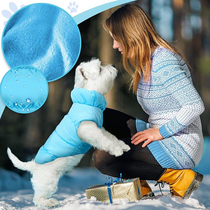 Winter Warm Dog Jacket for Small Medium Dogs Cat Cold Weather Coats with Harness Paded Dogs Fleece Vest Waterproof Windproof Dog Snow Jacket Pet Puppy Clothes (Blue,M)