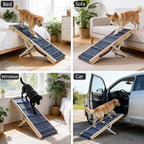ZJSF Foldable Dog Ramp for High Bed, Wooden Dog Stairs to Bed for Small Dogs, High Traction Platform with 4 Adjustable Heights (14"-19.7"), 33", Supports up to 70 lbs