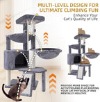 Xin Three Layer Cat Tree with Cat Condo and Two Hammocks,Grey
