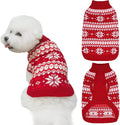 KOOLTAIL Cable Knit Small Dog Sweater Turtleneck, Cold Weather Pullover Classic Knitwear with Leash Hole, Snowflake Pattern Thick Warm Winter Pet Clothes, Medium Dog Christmas Sweater, Red S