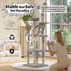 Cat Tree, 72in Indoor Cactus Cat Tree with Transparent Capsule, Sisal Scratching Posts, Plush Perches and Interactive Toys for Kittens and Large Cats, Gray
