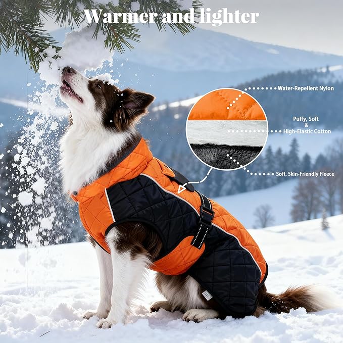 Dog Coat Dogs Jacket Waterproof Reflective Adjustable Dog-Winter Coats for Small/Medium/Large Dogs Dachshund Coat-(Orange, X-Small)